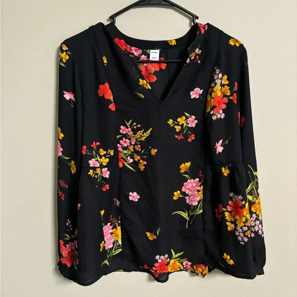 Old Navy Floral Semi Sheer Babydoll V-Neck Blouse Long Sleeve Size Small New - Picture 1 of 7